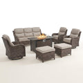 Outdoor Patio Furniture Set Designed for Entertaining, Fire Pit Table, Swivel Chairs, 6-Inch Cushions