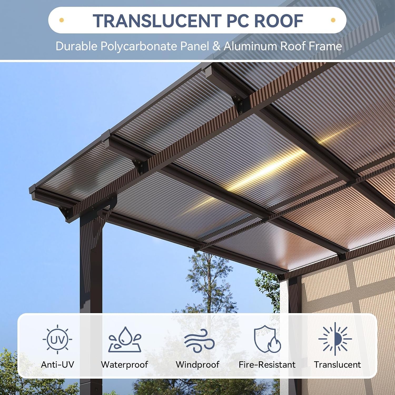 10' X 20' Lean to Gazebo Pergola, Hardtop Gazebo Metal Large Galvanized Steel Wall Mounted Pergolas on Clearance with Polycarbonate Roof, Awnings, Patio Canopy for Backyard, Deck, Porch