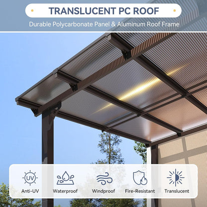 10' X 20' Lean to Gazebo Pergola, Hardtop Gazebo Metal Large Galvanized Steel Wall Mounted Pergolas on Clearance with Polycarbonate Roof, Awnings, Patio Canopy for Backyard, Deck, Porch