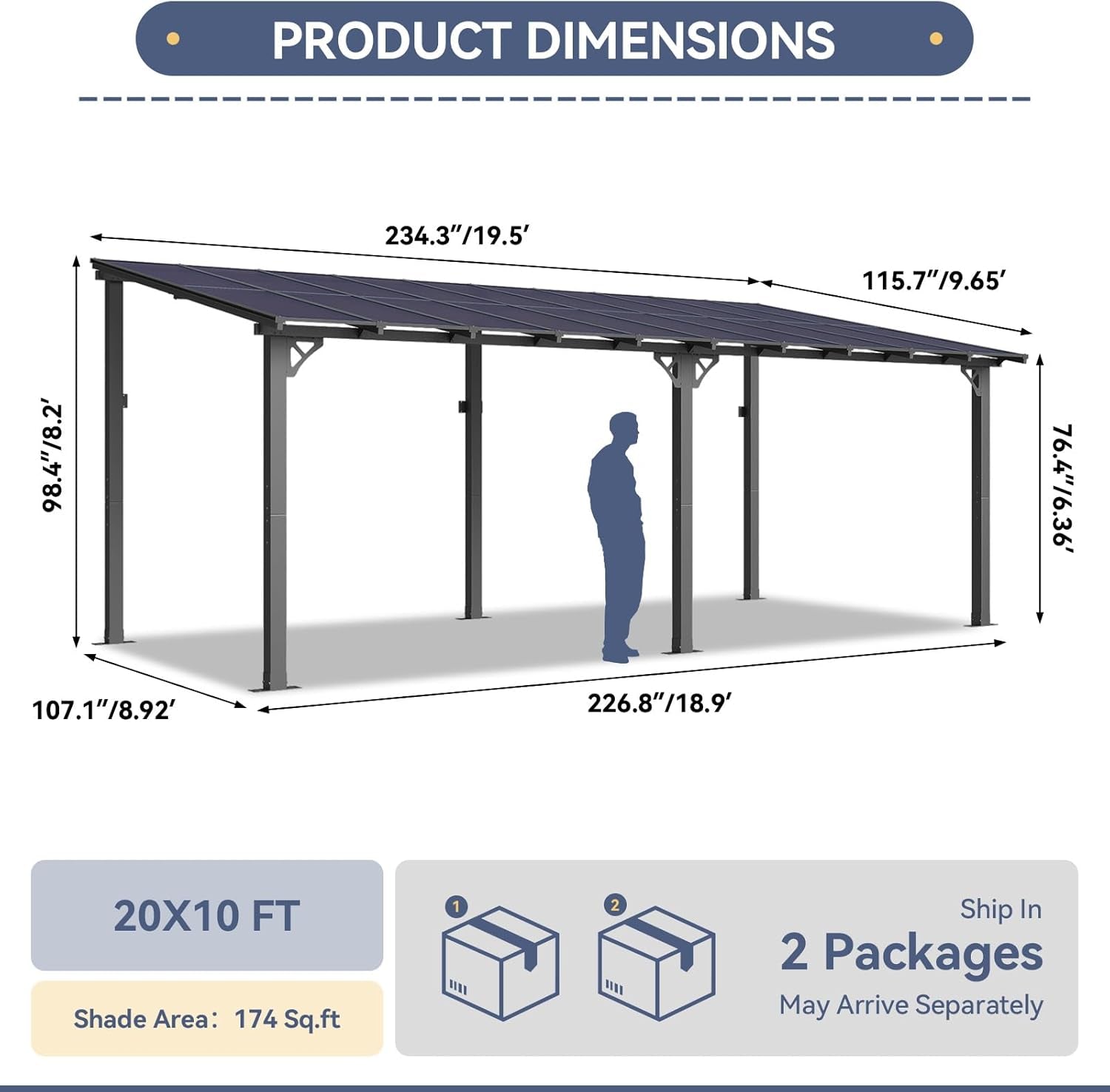 10' X 20' Lean to Gazebo Pergola, Hardtop Gazebo Metal Large Galvanized Steel Wall Mounted Pergolas on Clearance with Polycarbonate Roof, Awnings, Patio Canopy for Backyard, Deck, Porch