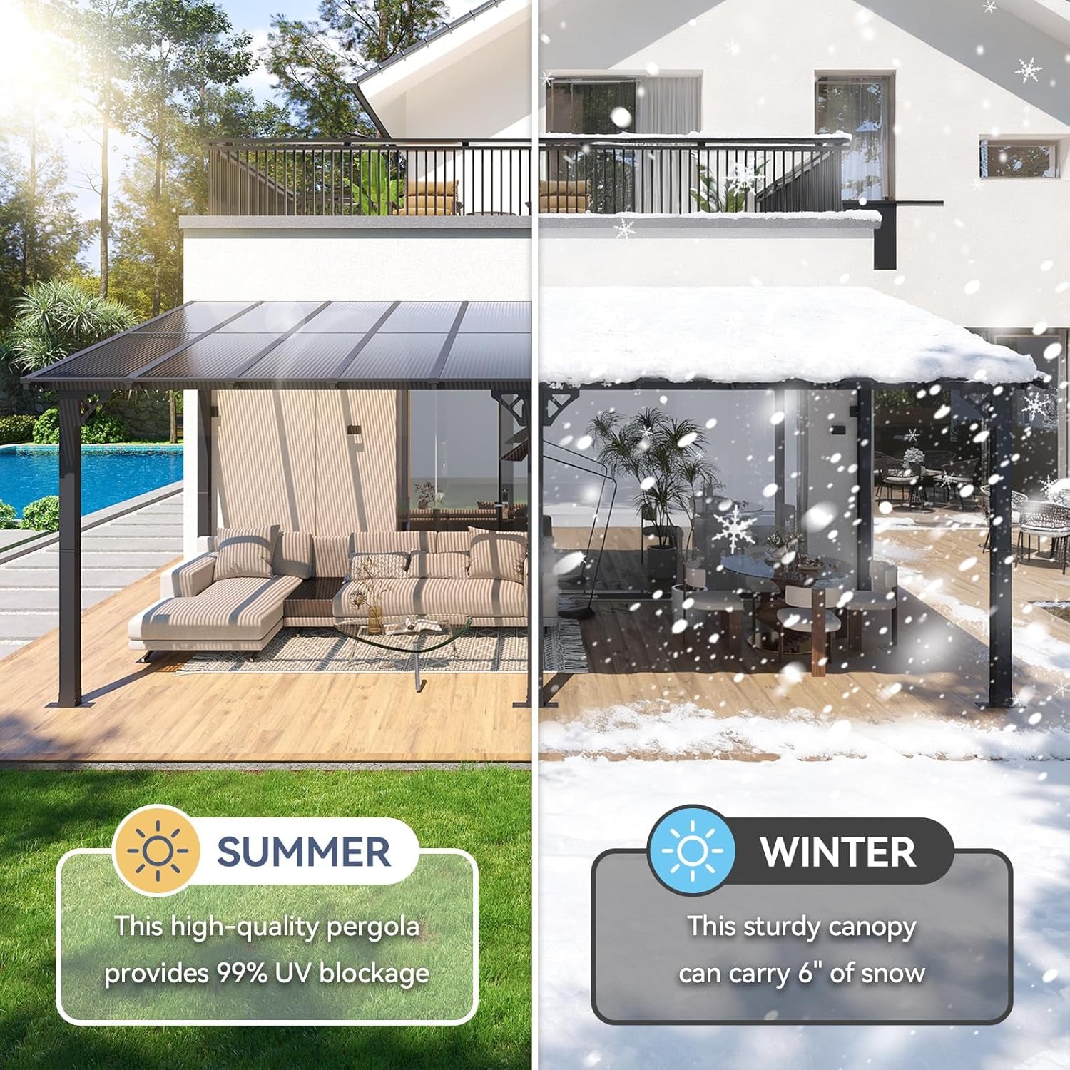 10' X 20' Lean to Gazebo Pergola, Hardtop Gazebo Metal Large Galvanized Steel Wall Mounted Pergolas on Clearance with Polycarbonate Roof, Awnings, Patio Canopy for Backyard, Deck, Porch