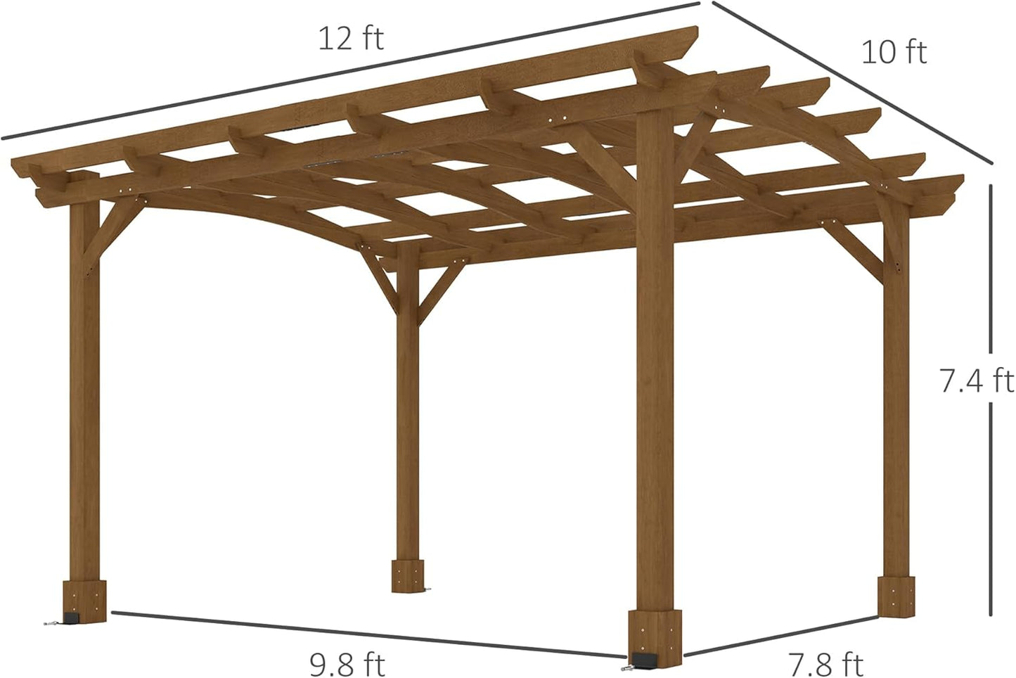 10' X 12' Outdoor Pergola with Arched Roof for Climbing Plant Support, Wood Gazebo Grape Trellis with Stable Structure, Concrete Anchors for Patio, Garden, Deck, Backyard, Dark Brown