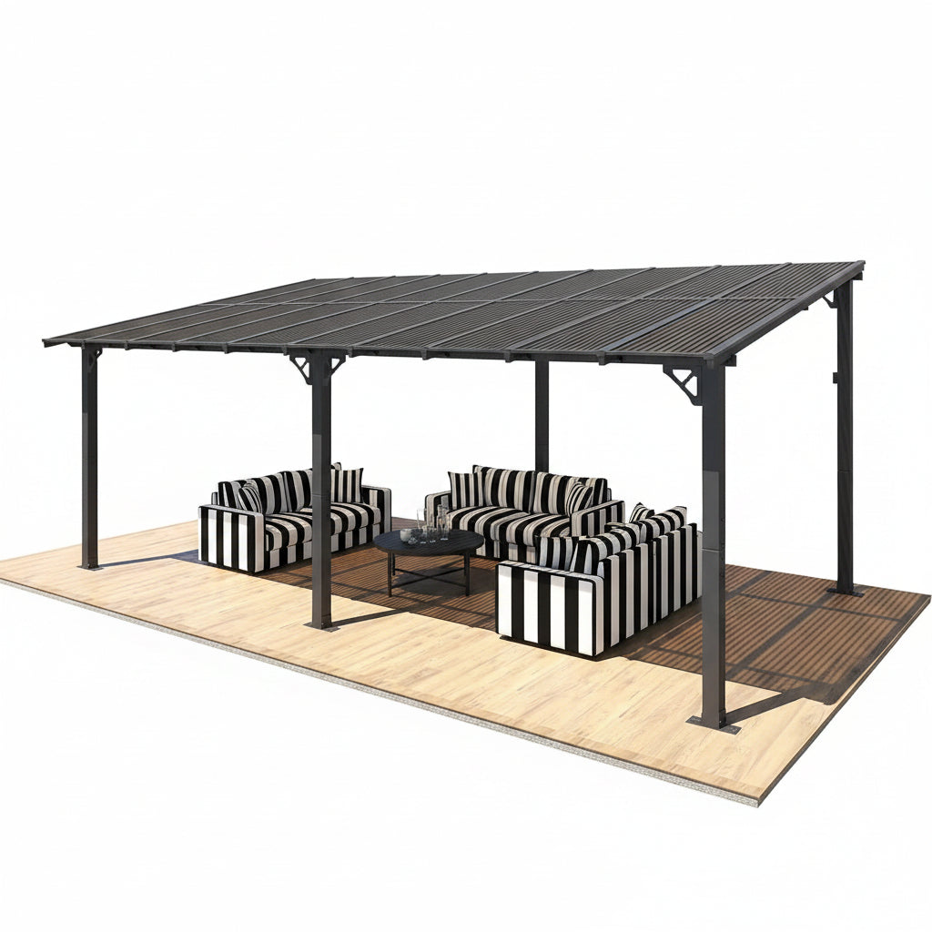 10' X 20' Lean to Gazebo Pergola, Hardtop Gazebo Metal Large Galvanized Steel Wall Mounted Pergolas on Clearance with Polycarbonate Roof, Awnings, Patio Canopy for Backyard, Deck, Porch