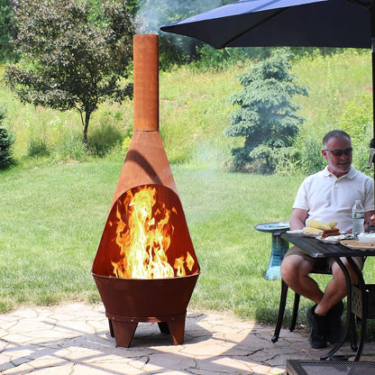 Sunnydaze Large Chiminea Outdoor Fireplace - Outdoor Wood-Burning Fireplace - Chimney Fire Pit with Grill Grate - Rustic - 75" H
