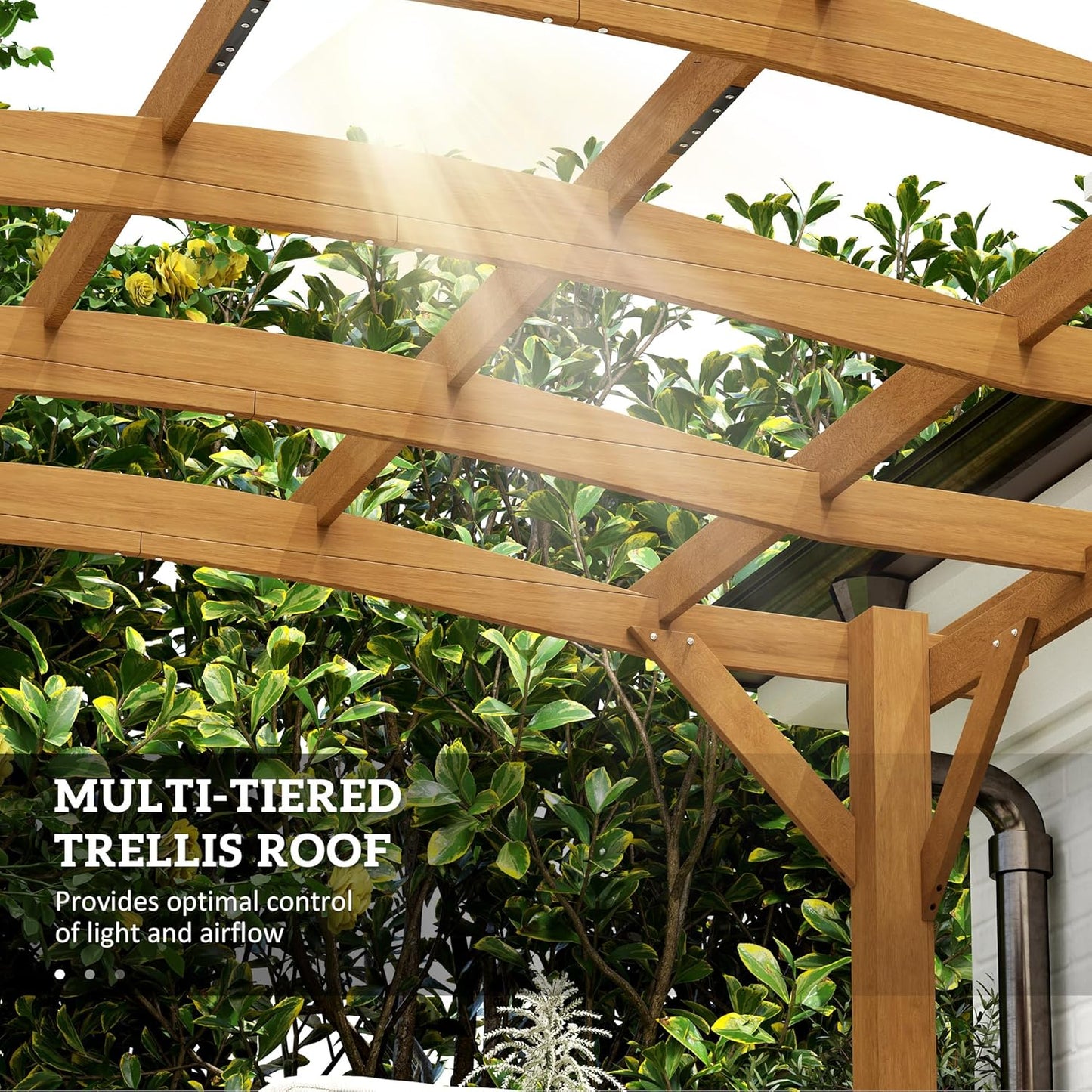 10' X 12' Outdoor Pergola with Arched Roof for Climbing Plant Support, Wood Gazebo Grape Trellis with Stable Structure, Concrete Anchors for Patio, Garden, Deck, Backyard, Dark Brown