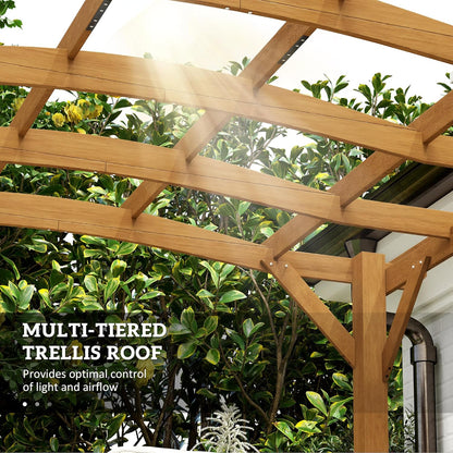 10' X 12' Outdoor Pergola with Arched Roof for Climbing Plant Support, Wood Gazebo Grape Trellis with Stable Structure, Concrete Anchors for Patio, Garden, Deck, Backyard, Dark Brown