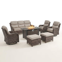 9-Piece Outdoor Patio Furniture Set with Fire Pit Table,Swivel Chairs and 6" Thick Cushions,Sectional Sofa and Ottomans,Patio Conversation Set for Porch Deck Garden Backyard — Studio Shot