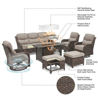9-Piece Outdoor Patio Furniture Set with Fire Pit Table,Swivel Chairs and 6" Thick Cushions,Sectional Sofa and Ottomans,Patio Conversation Set for Porch Deck Garden Backyard — How It Works