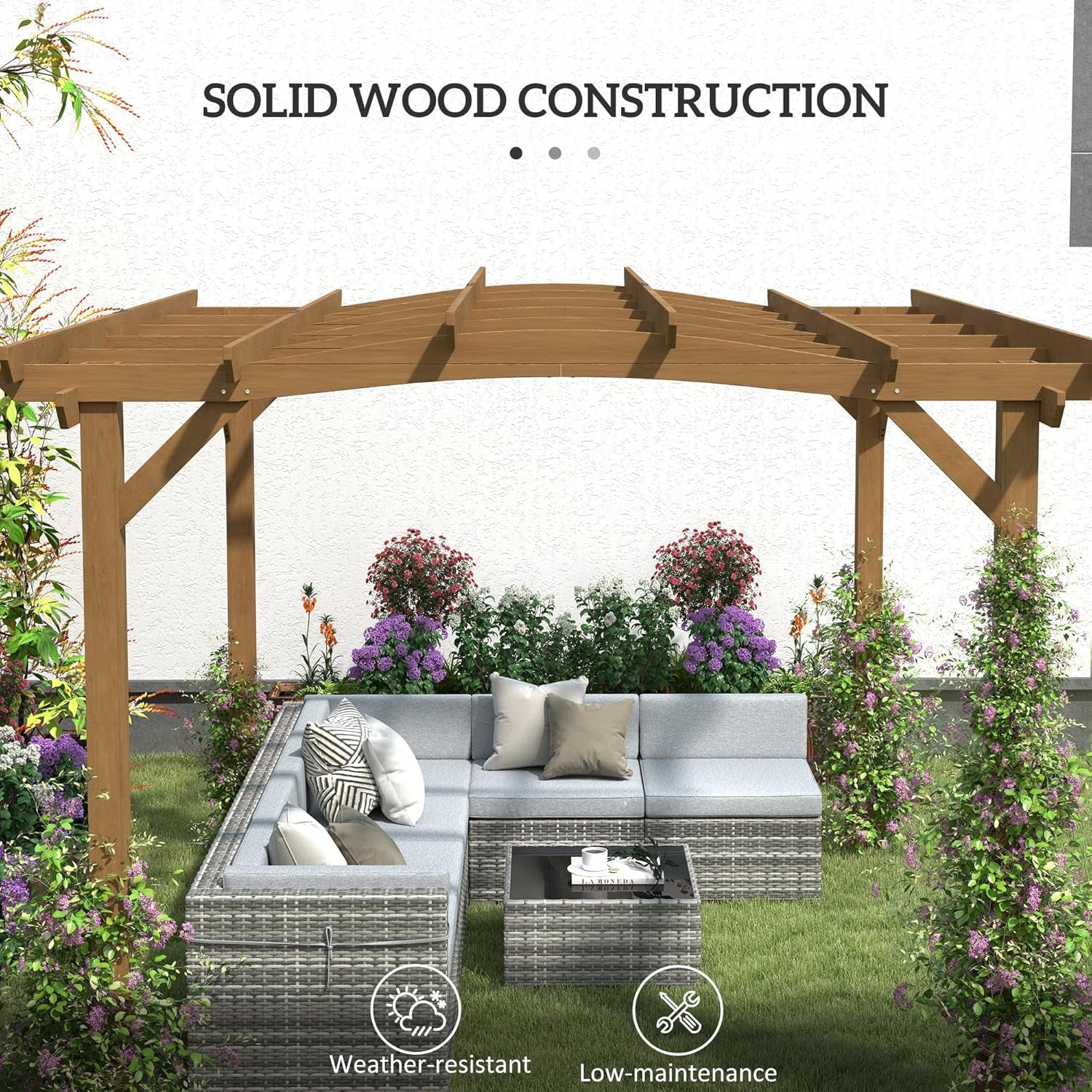 10' X 12' Outdoor Pergola with Arched Roof for Climbing Plant Support, Wood Gazebo Grape Trellis with Stable Structure, Concrete Anchors for Patio, Garden, Deck, Backyard, Dark Brown