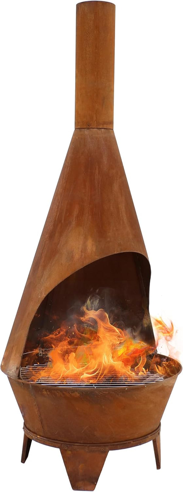 Sunnydaze Large Chiminea Outdoor Fireplace - Outdoor Wood-Burning Fireplace - Chimney Fire Pit with Grill Grate - Rustic - 75" H