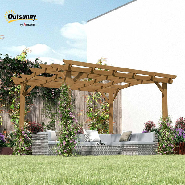 10' X 12' Outdoor Pergola with Arched Roof for Climbing Plant Support, Wood Gazebo Grape Trellis with Stable Structure, Concrete Anchors for Patio, Garden, Deck, Backyard, Dark Brown