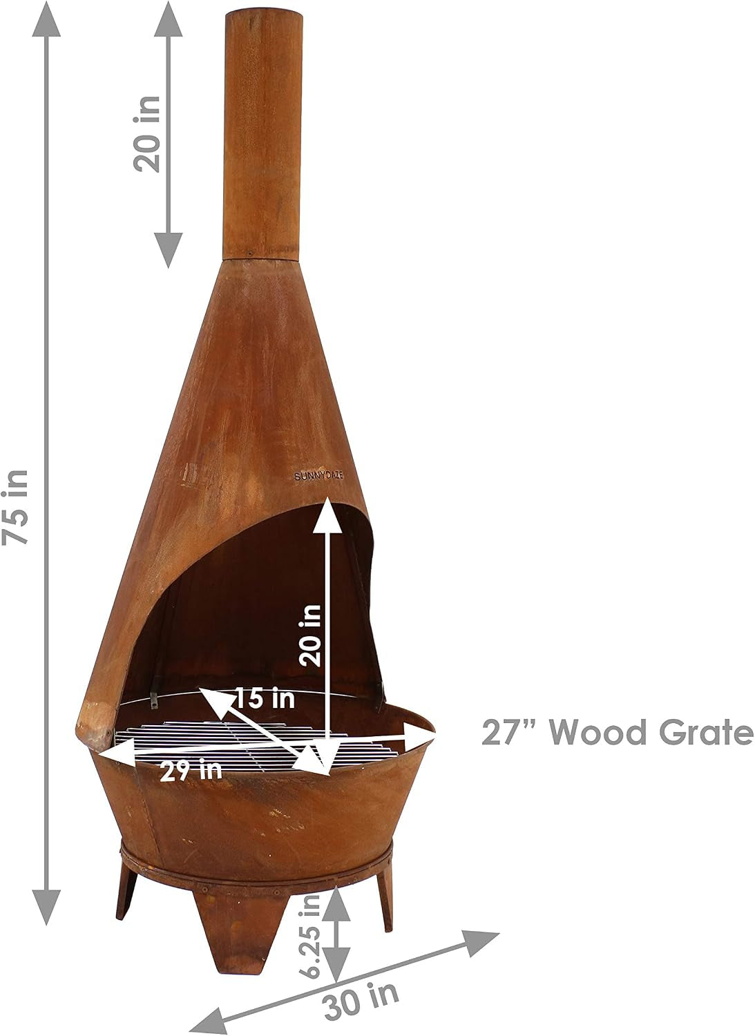Sunnydaze Large Chiminea Outdoor Fireplace - Outdoor Wood-Burning Fireplace - Chimney Fire Pit with Grill Grate - Rustic - 75" H