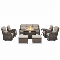 Outdoor Patio Furniture Set Designed for Entertaining, Fire Pit Table, Swivel Chairs, 6-Inch Cushions
